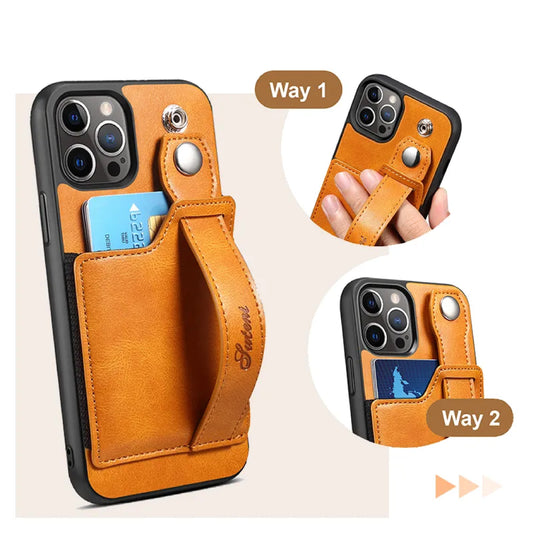 SMART |  Leather Wallet Cover With Wrist Strap Stand